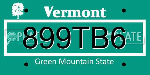 899TB6 Vermont License Plate