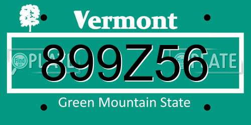 899Z56 Vermont License Plate