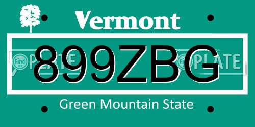 899ZBG Vermont License Plate