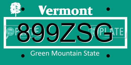 899ZSG Vermont License Plate