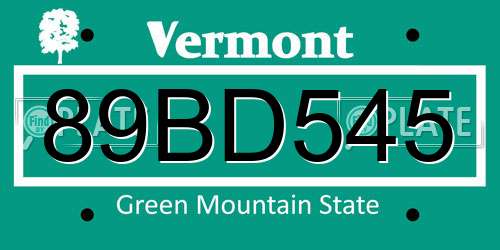 89BD545 Vermont License Plate