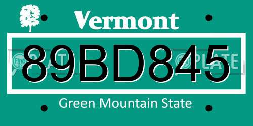 89BD845 Vermont License Plate