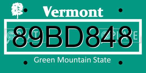 89BD848 Vermont License Plate