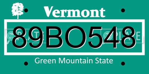 89BO548 Vermont License Plate
