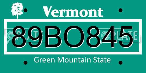 89BO845 Vermont License Plate