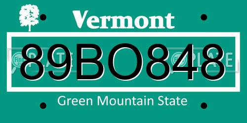 89BO848 Vermont License Plate