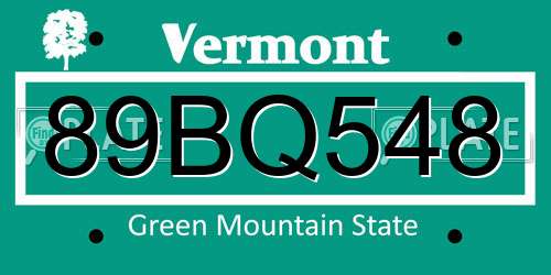 89BQ548 Vermont License Plate