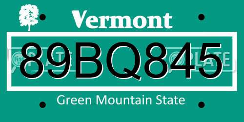 89BQ845 Vermont License Plate