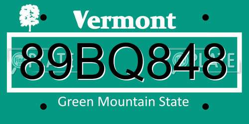 89BQ848 Vermont License Plate