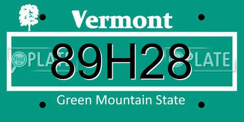 89H28 Vermont License Plate