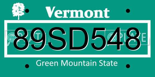 89SD548 Vermont License Plate