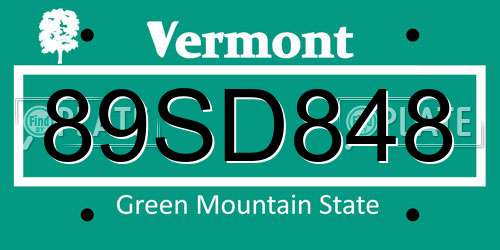 89SD848 Vermont License Plate