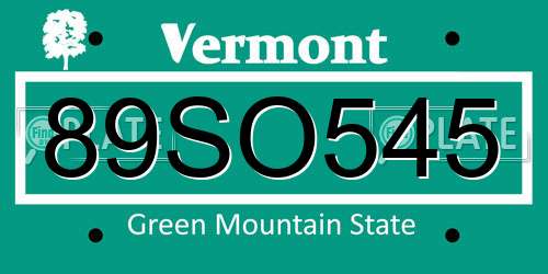 89SO545 Vermont License Plate