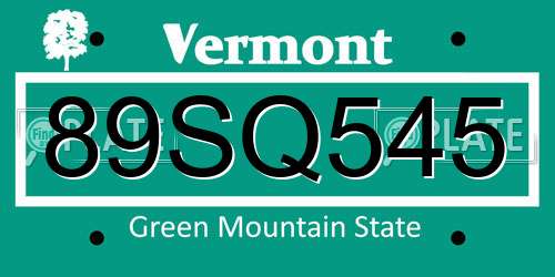 89SQ545 Vermont License Plate