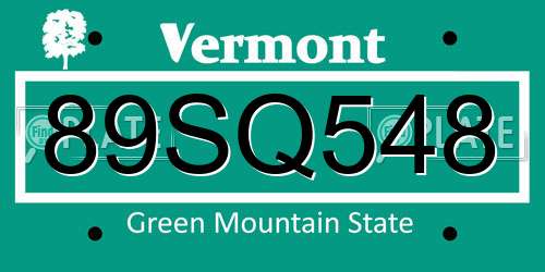 89SQ548 Vermont License Plate