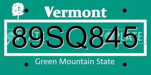 89SQ845 Vermont License Plate