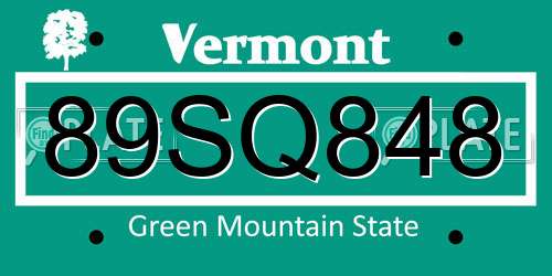 89SQ848 Vermont License Plate
