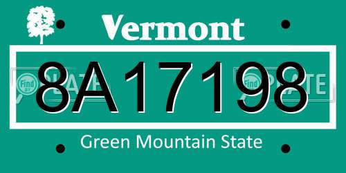 8A17198 Vermont License Plate