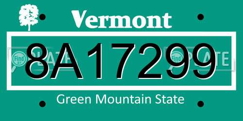 8A17299 Vermont License Plate