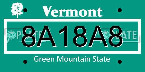 8A18A8 Vermont License Plate