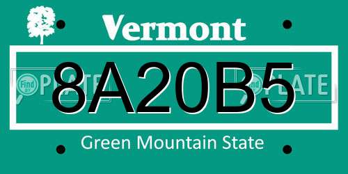 8A20B5 Vermont License Plate
