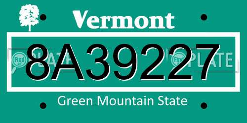 8A39227 Vermont License Plate