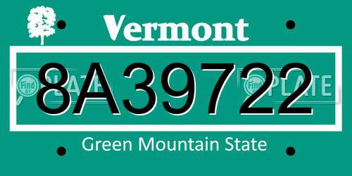 8A39722 Vermont License Plate