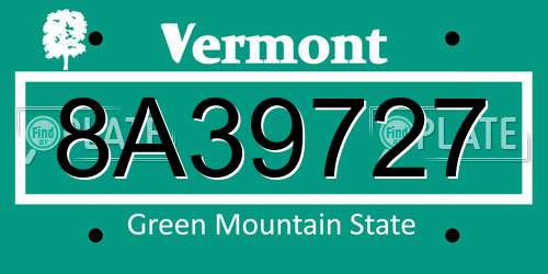 8A39727 Vermont License Plate