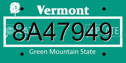 8A47949 Vermont License Plate