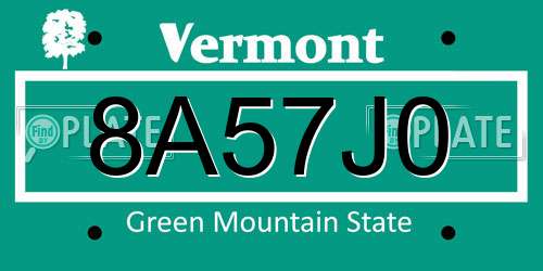 8A57J0 Vermont License Plate