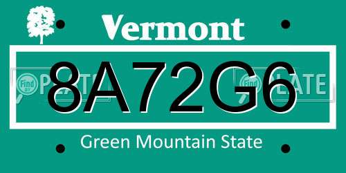 8A72G6 Vermont License Plate