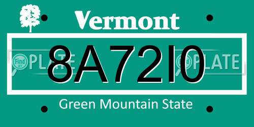 8A72I0 Vermont License Plate