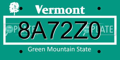 8A72Z0 Vermont License Plate
