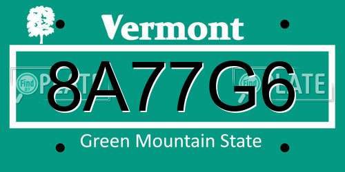8A77G6 Vermont License Plate