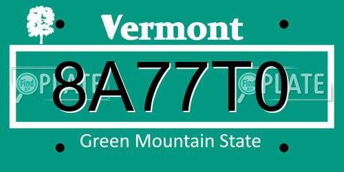 8A77T0 Vermont License Plate