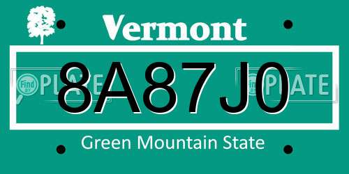 8A87J0 Vermont License Plate