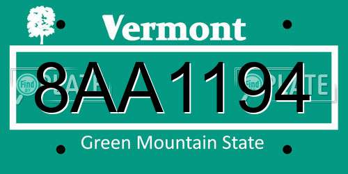 8AA1194 Vermont License Plate