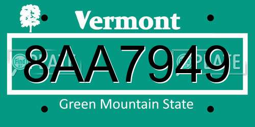 8AA7949 Vermont License Plate