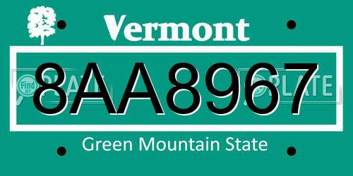 8AA8967 Vermont License Plate