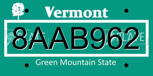 8AAB962 Vermont License Plate