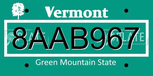8AAB967 Vermont License Plate