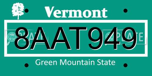 8AAT949 Vermont License Plate