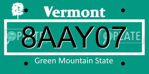 8AAY07 Vermont License Plate