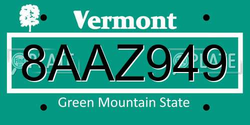 8AAZ949 Vermont License Plate