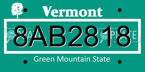 8AB2818 Vermont License Plate