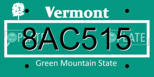 8AC515 Vermont License Plate