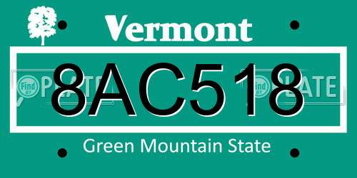 8AC518 Vermont License Plate