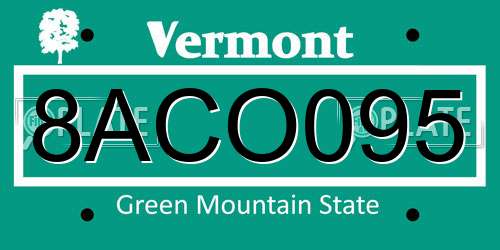 8ACO095 Vermont License Plate