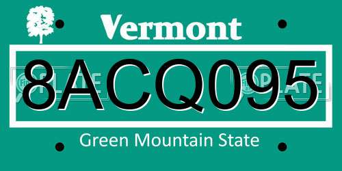 8ACQ095 Vermont License Plate