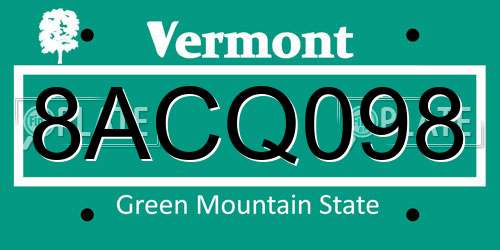 8ACQ098 Vermont License Plate